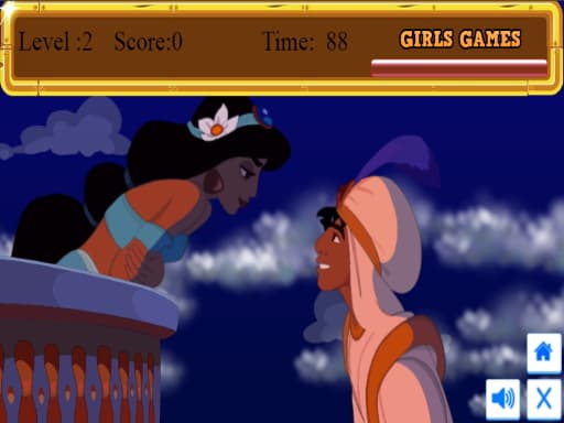 Alladin love kiss game screenshot - girls - Free online game