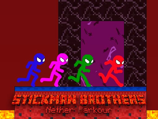 Stickman Brothers Nether Parkour game screenshot - fighting - Free online game