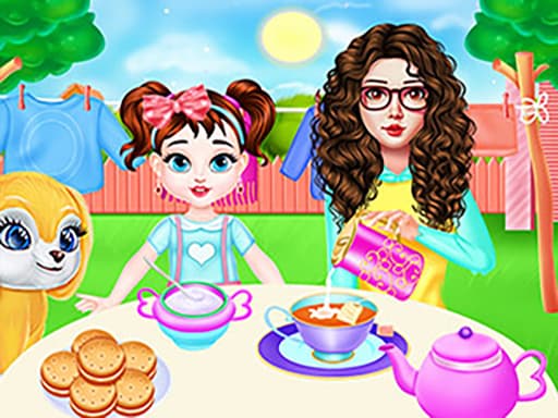 Mom And Taylor Washing Clothes game screenshot - hypercasual - Free online game