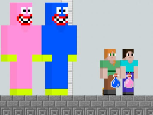 Captura de pantalla del juego Huggy Kissy vs Steve Alex - adventure - Juego gratuito en línea